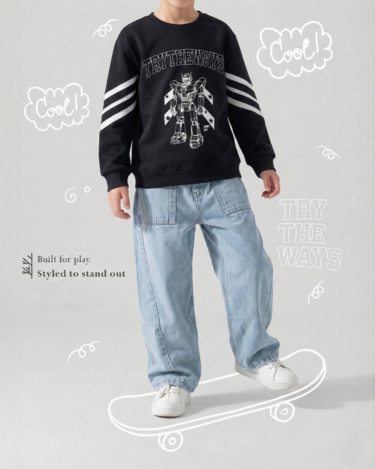 Boys'Crew Neck Sweatshirt - Cotton Blend - Print