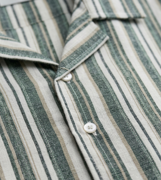 Men's Casual Striped Shirt – Short Sleeve - Olive