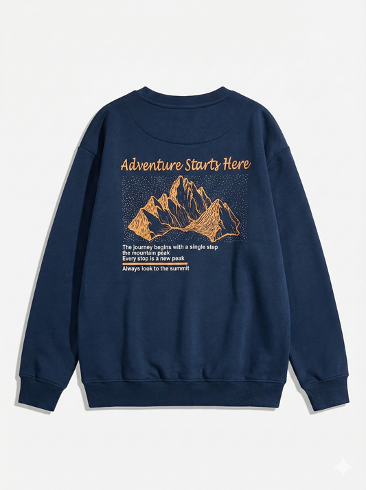 Men's Navy Crew Neck Sweatshirt - Cotton Blend-Print