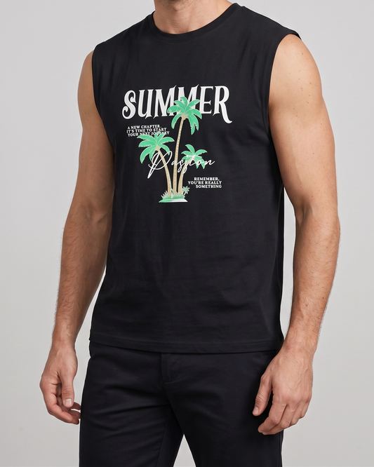 تي شيرت رجالي كات مطبوع - اسود