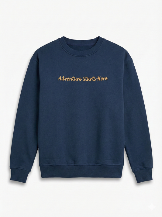 Men's Navy Crew Neck Sweatshirt - Cotton Blend-Print