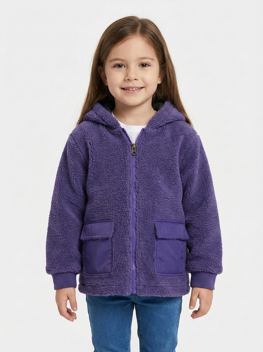 Girls' Purple Sherpa Jacket - Full Zip Teddy Hoodie