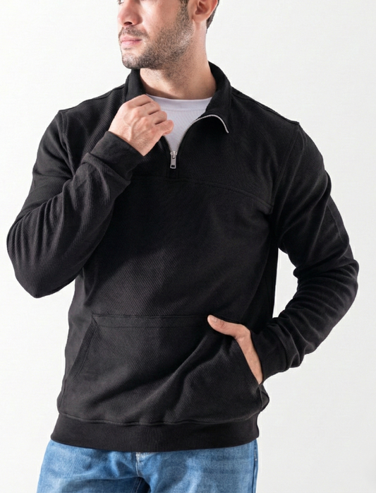 Men's Textured Half-Zip Sweatshirt with Front Pocket