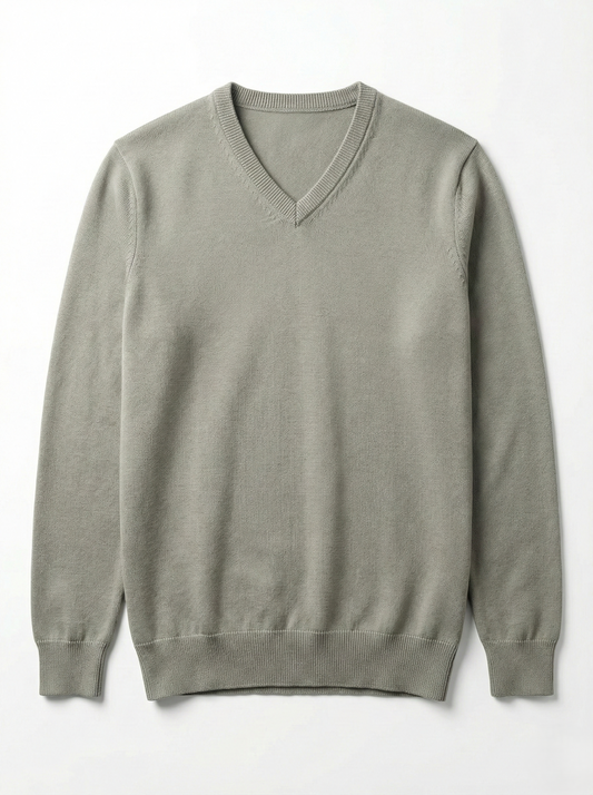 بلوفر رجالي قطن سادة حوض - زيتي