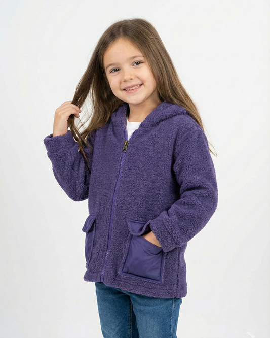 Girls' Purple Sherpa Jacket - Full Zip Teddy Hoodie