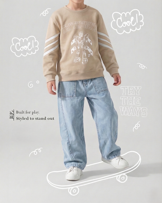 Boys'Crew Neck Sweatshirt - Cotton Blend - Print