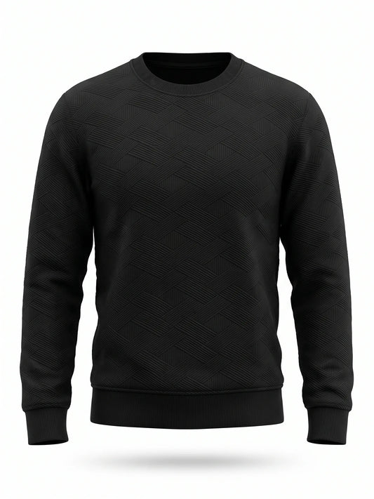 Back view of men's black crewneck pullover sweatshirt from TREE