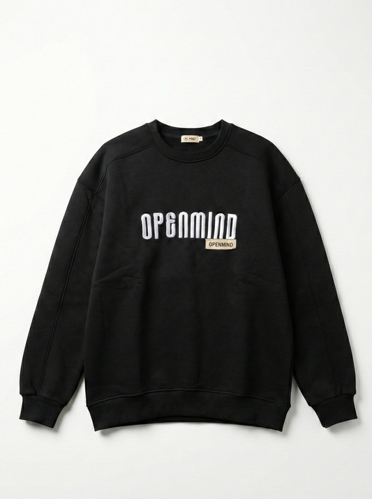 Men's crew neck sweatshirt-Cotton Blend-Print-black