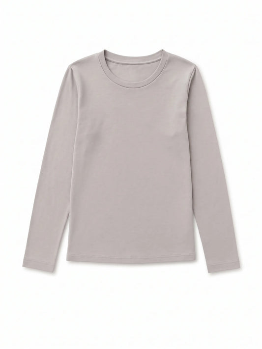Women's basic grey long-sleeve t-shirt made of stretch cotton blend from TREE