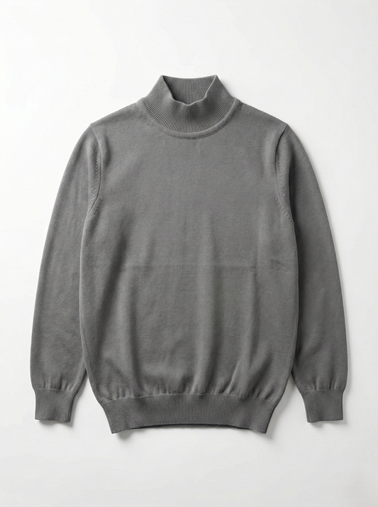 Men’s Basic Plain High Neck Pullover - Dark Grey
