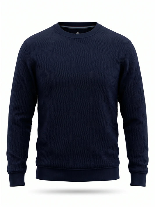 Back view of men's navy blue crewneck pullover sweatshirt from TREE