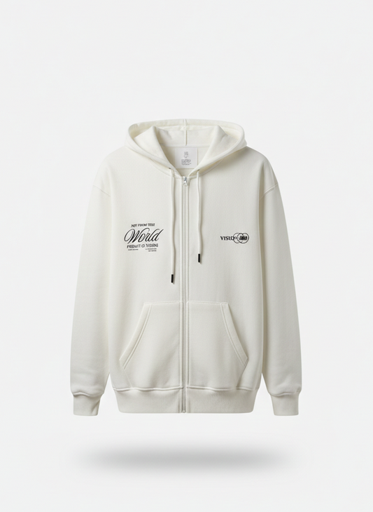 Men's Oversized Sweatshirt Jacket Printed - White