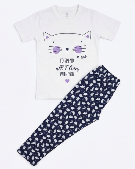 Girls' printed pajamas-White