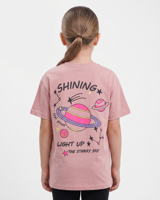 Girls' printed t-shirt-Over Size- Short Sleeve - Pink