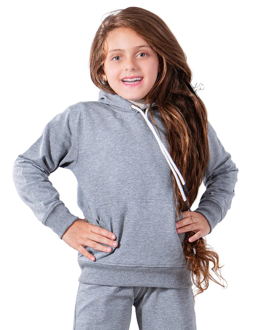 View of a girls' summer milton hoodie featuring a hood and front pockets by TREE.