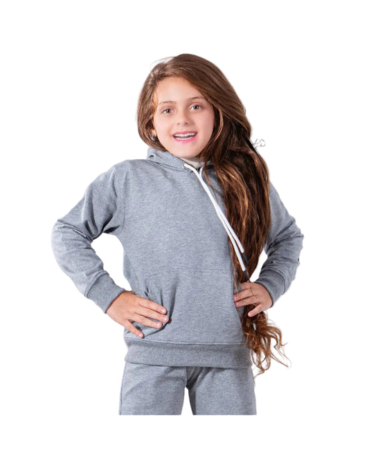 View of a girls' summer milton hoodie featuring a hood and front pockets by TREE.