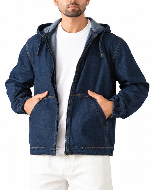 Men's Blue Black 100% cotton denim zip jacket