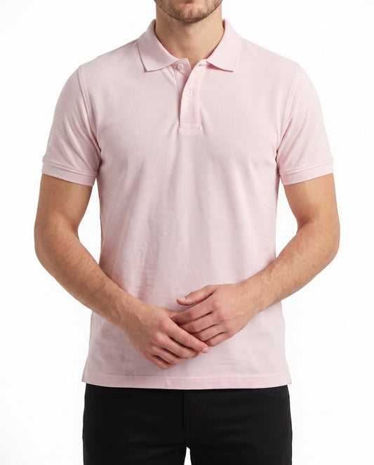 Men’s light pink solid piqué polo shirt with a regular fit by TREE