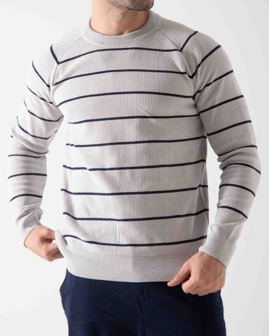 Men's striped amaranth Round Neck pullover
