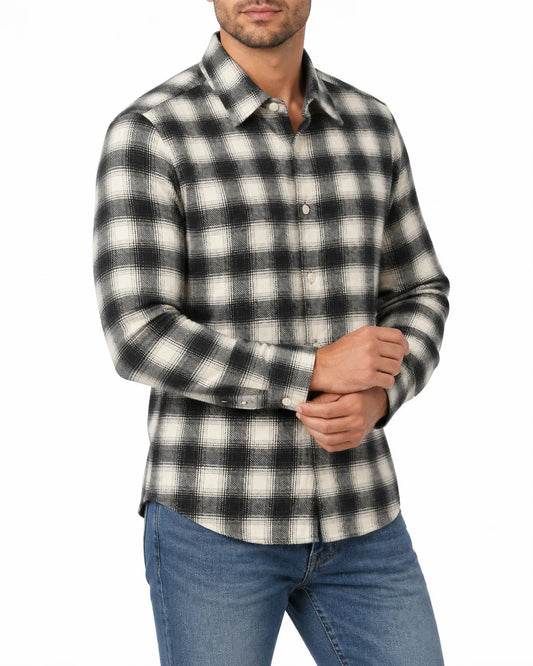 Men's winter plaid shirt with long sleeves and shirt collar
