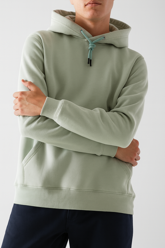 Men’s Plain Hoodie Sweatshirt - Light olive