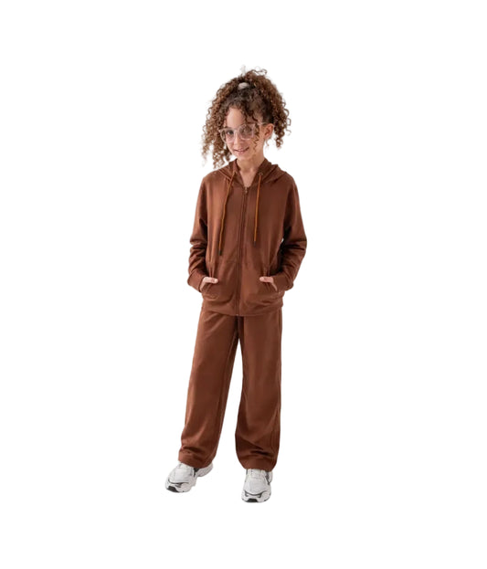 TREE Girls' Solid Brown Zip-Front Hoodie