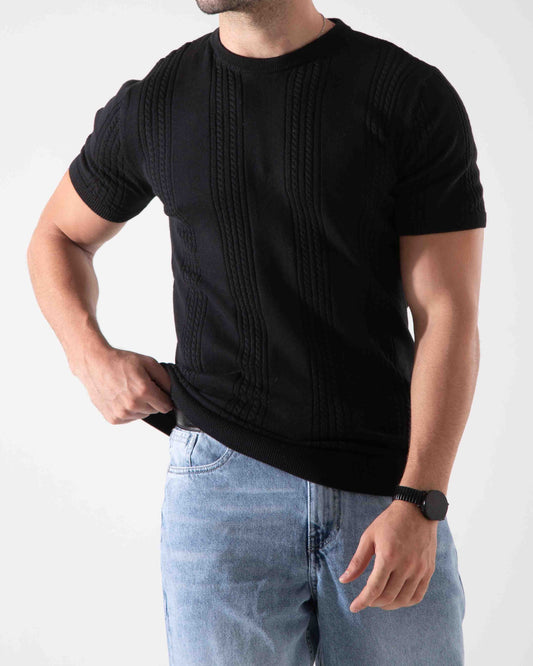 Men's knitted short-sleeved T-shirt-Black