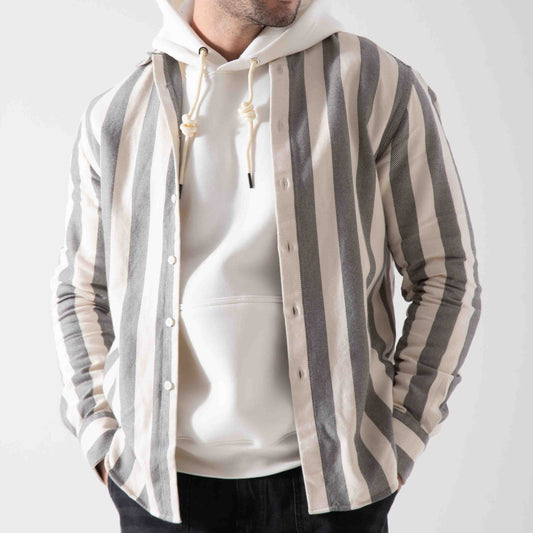 Men's 100% Cotton Striped Winter Shirt - White