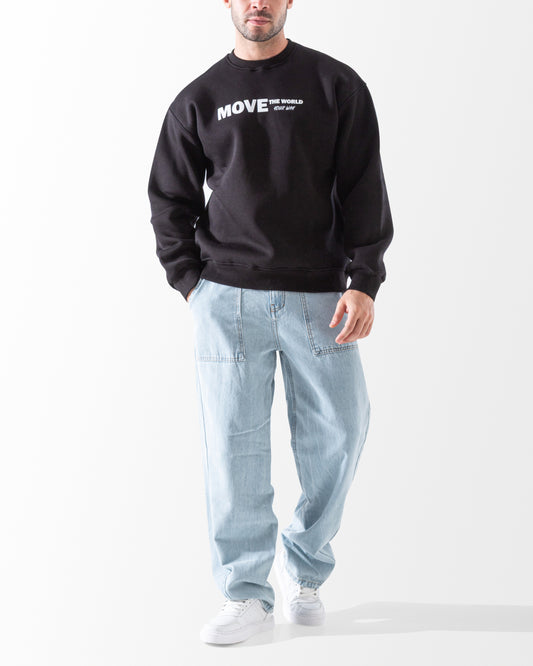 Men's Black Crew Neck Sweatshirt - Cotton Blend -Print