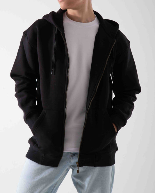 Men's Oversized Sweatshirt Jacket - Black