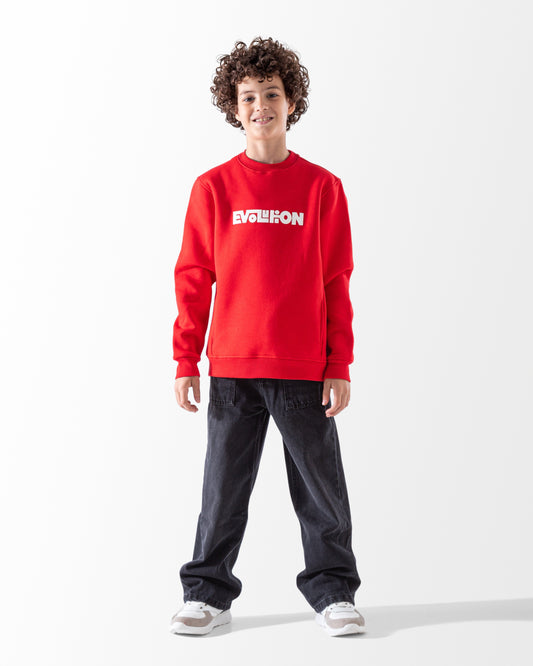 Boys' Red Crew Neck Sweatshirt - Cotton Blend - Print