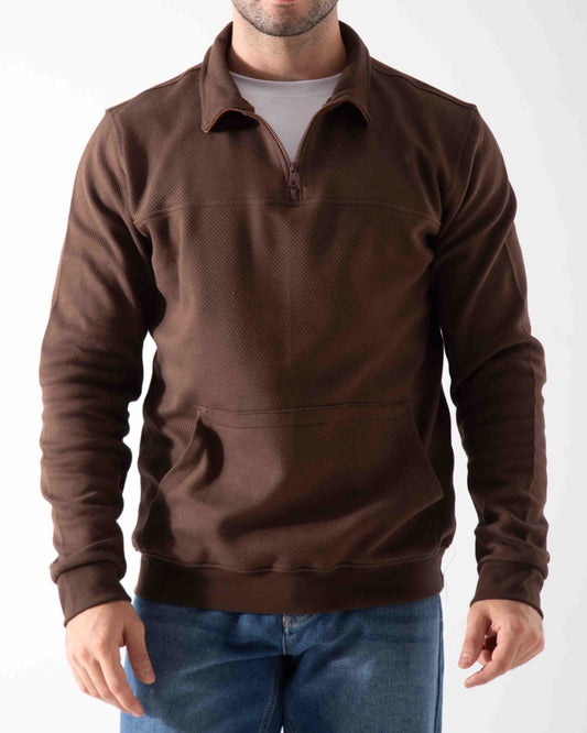 Men's Textured Half-Zip Sweatshirt with Front Pocket