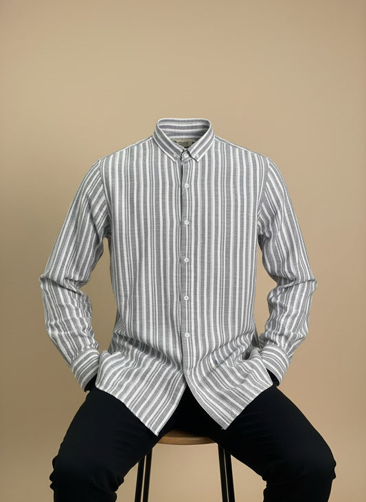 Men's striped shirt with long sleeves -grey