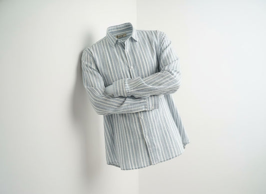 Men's striped shirt with long sleeves -Light blue