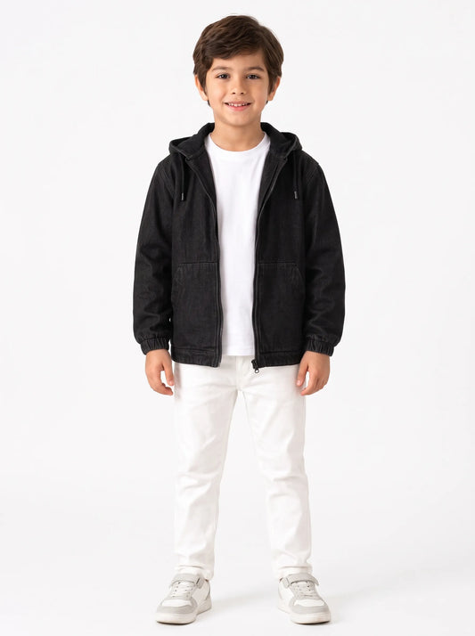 Boys' zipper denim jacket black - TREE