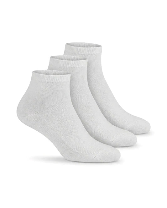 View of kids' white cotton short socket socks in a clean white shade by TREE.