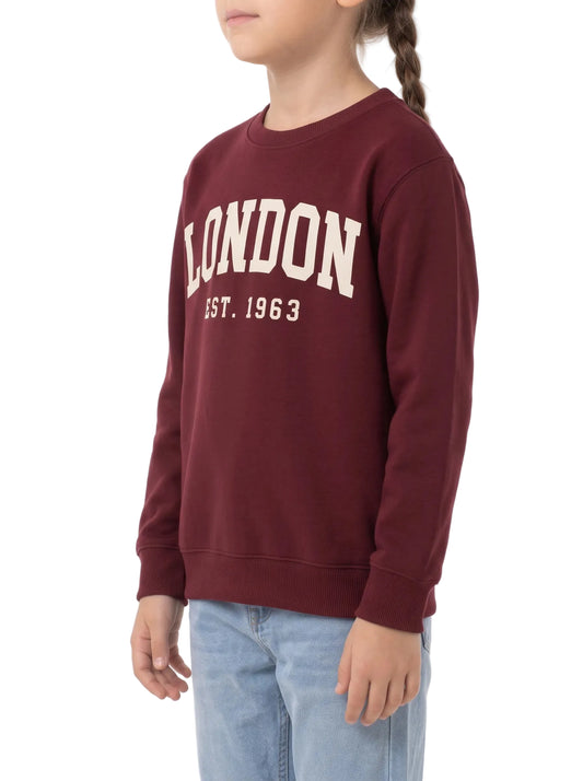 Girls' oversized printed crewneck sweatshirt maroon - TREE