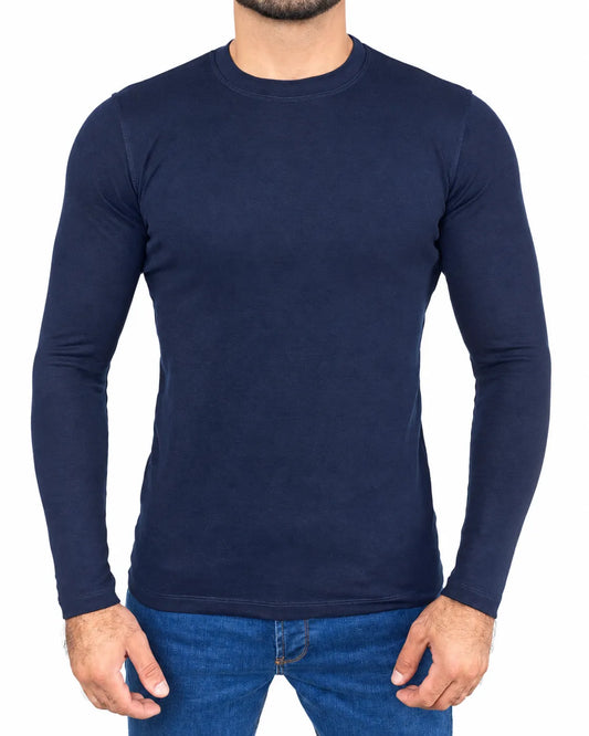 Men's basic navy long sleeve T-shirt with crew neck