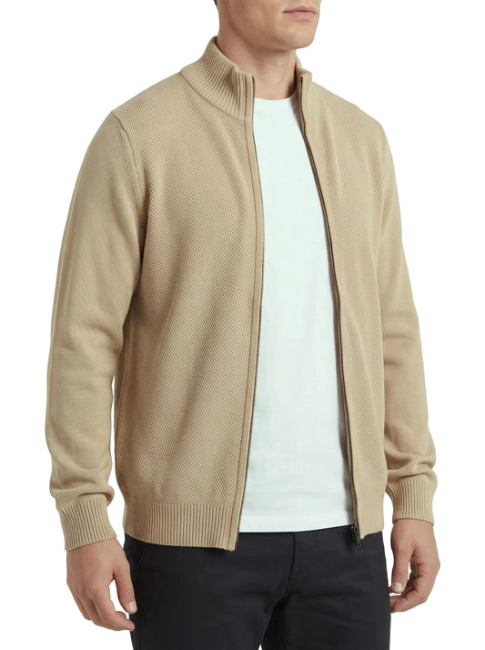 Men's full-zip knit pullover beige - TREE