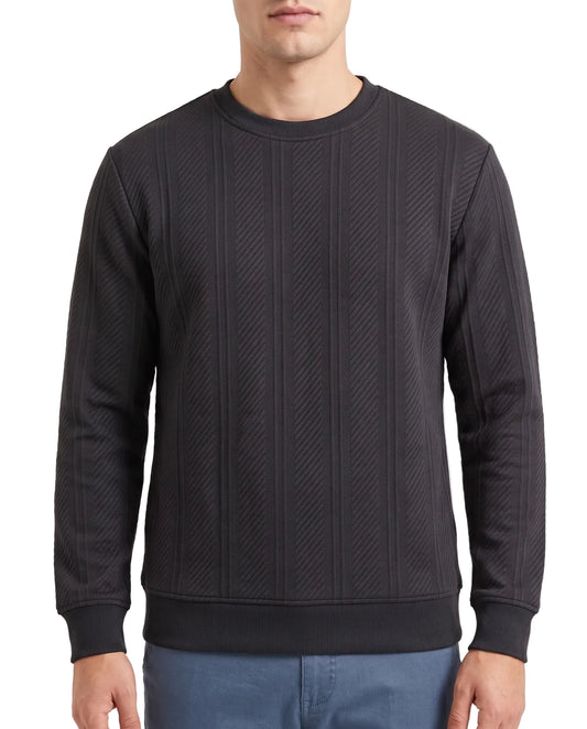 Men's fashion textured crewneck sweatshirt black - TREE