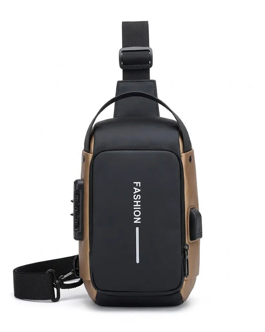 Men's waterproof anti-theft sling bag with USB port and password lock