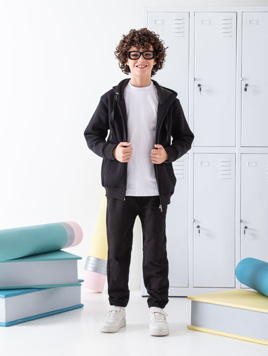Boy's SweatShirt Jacket Milton Heavy lined - Black