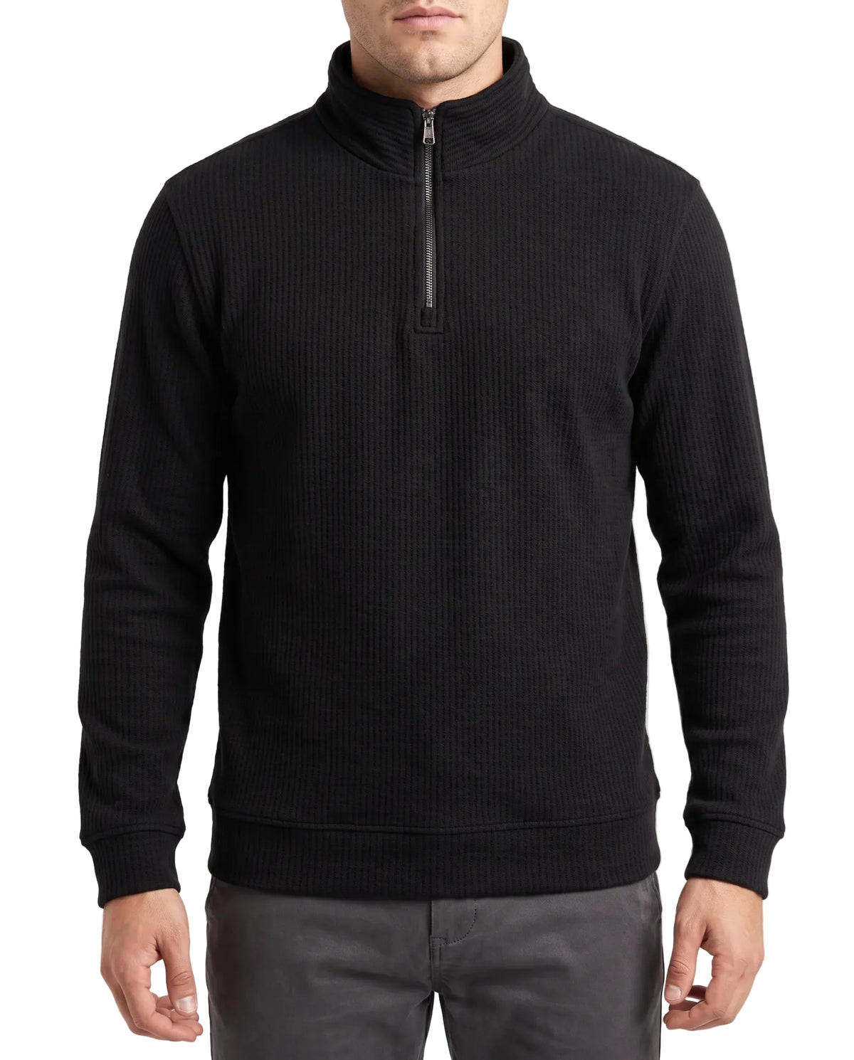 Men's fashion white half-zip sweatshirt with ribbed textured pattern by TREE   
