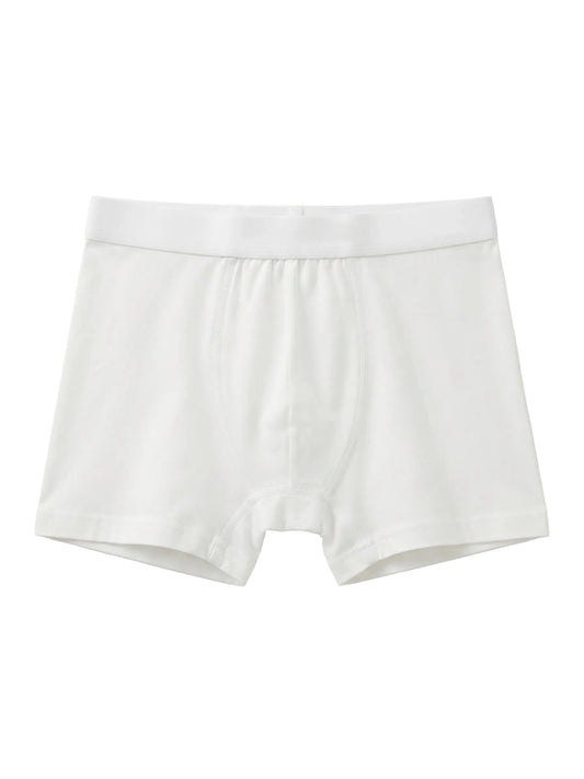Front view of men's off-white cotton-lycra boxer briefs featuring an elastic waistband by TREE.