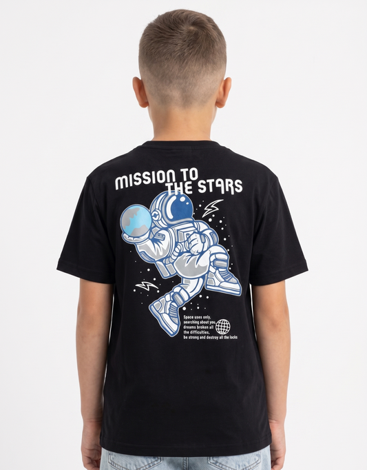 Boy`s Printed T-Shirt–Short Sleeve-Over Size-Black