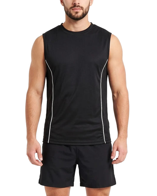 Men's Black Sleeveless Sports T-Shirt 100% Polyester