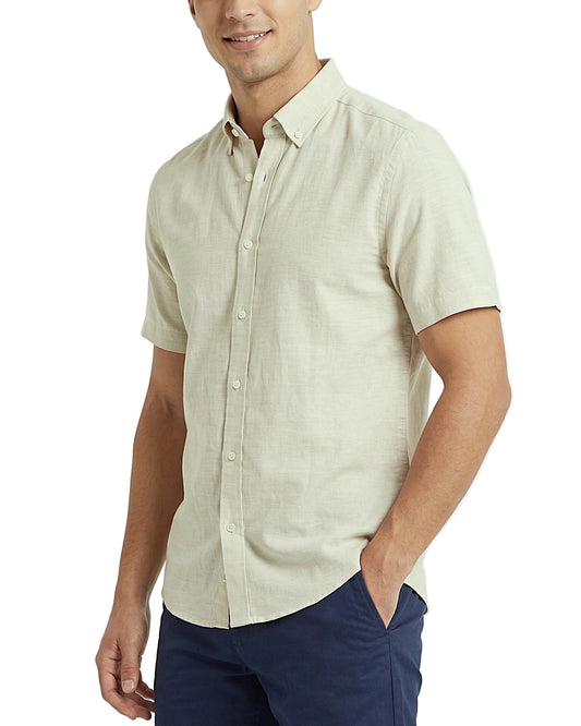 Men's Light Beige Short Sleeve Shirt (65% Cotton) – SLIM Fit