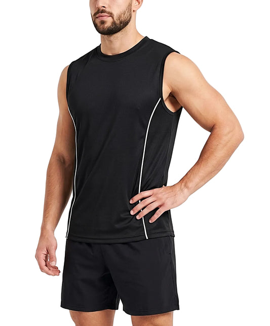 Men's Black Sleeveless Sports T-Shirt 100% Polyester