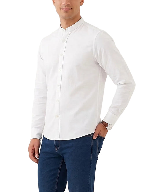 Men's White Oxford Henley Shirt (65% Cotton) – Slim Fit
