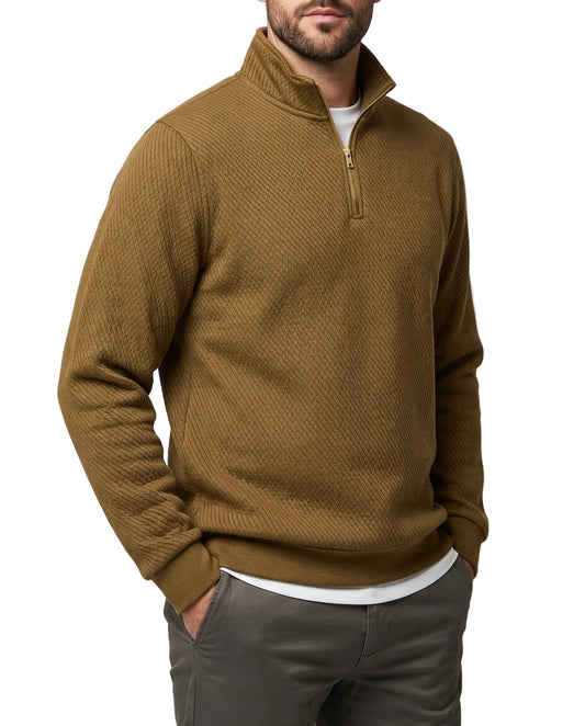 Men's Textured Quarter-Zip Sweatshirt Mustard Brown